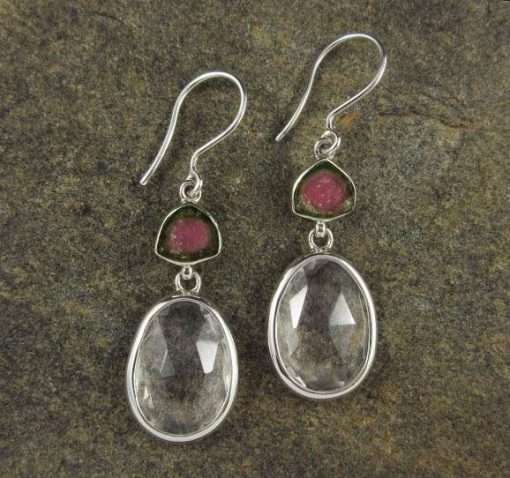 Entia Clear Quartz Watermelon Tourmaline Earrings