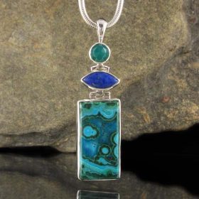 Chrysocolla Malachite, Lapis Lazuli Green Chalcedony Sterling Silver Pendant