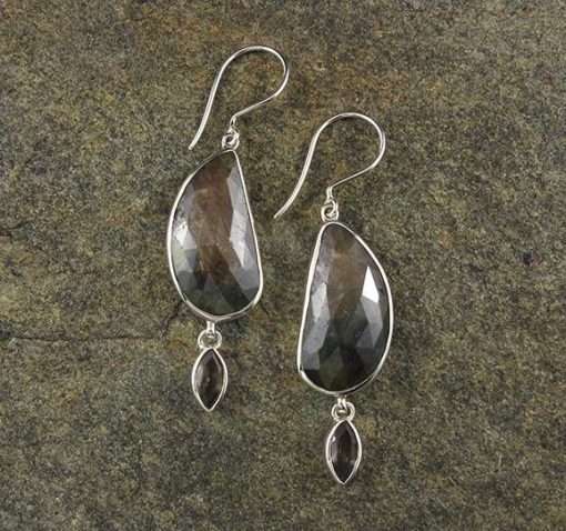 Chocolate Sapphire Smoky Quartz Earrings 2