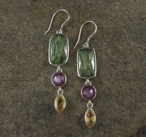 Green Kyanite Pink Sapphire Citrine Earrings 7